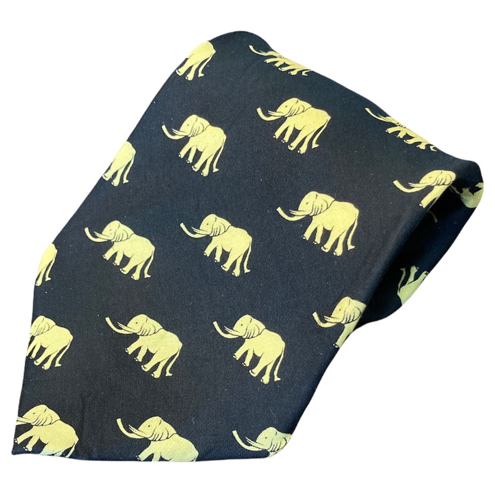 ISADOR•100% SILK • HANDMADE VINTAGE GOLDEN ELEPHANTS TIE•